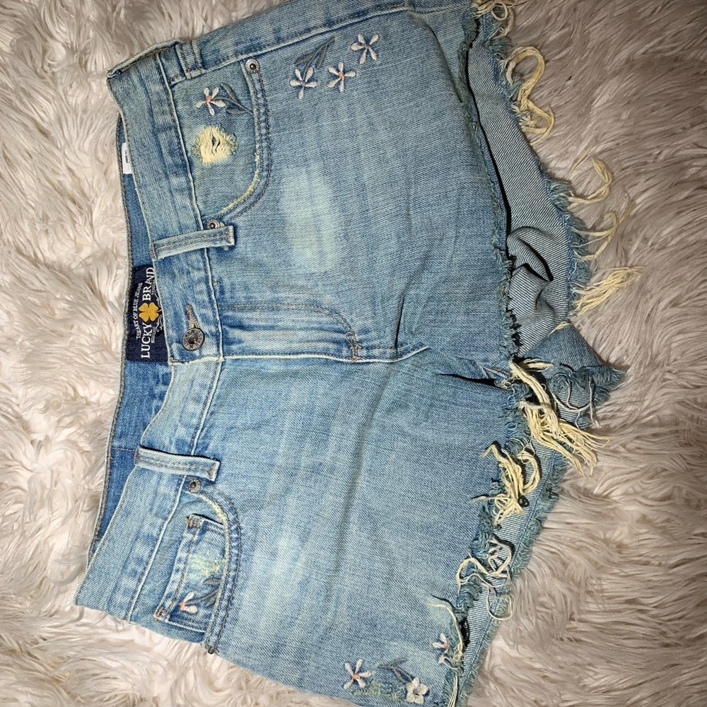 Flower pattern jean cut off shorts